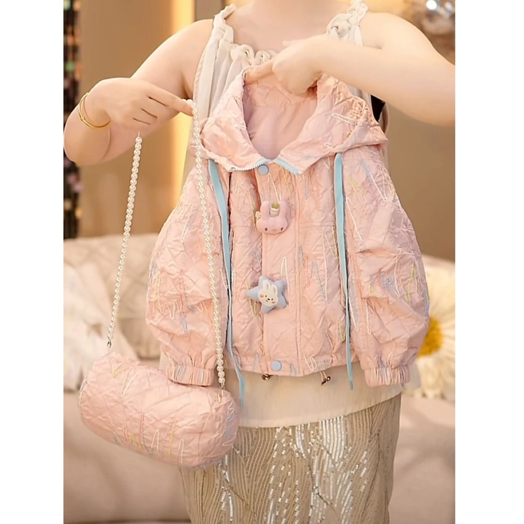 女童2025棒球领春夏设计感拉链薄款少女普通外套日系春季连帽