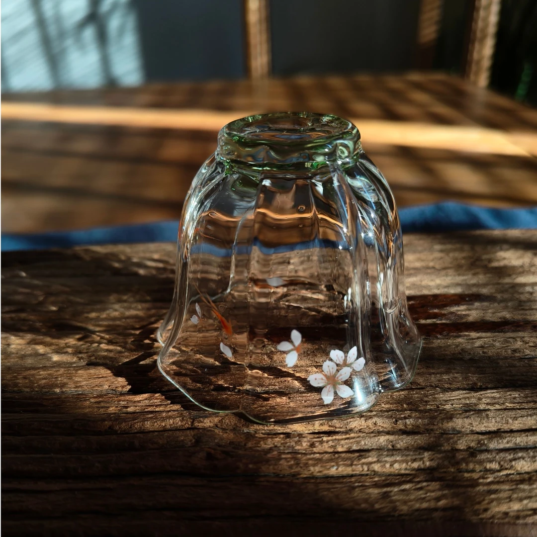 手绘--玻璃--品茗杯--对杯--桃花游鱼（玉见）2只装