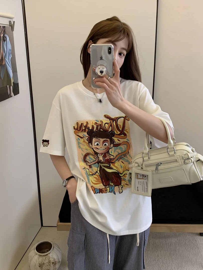 T619#夏季新款拔染哪吒短袖