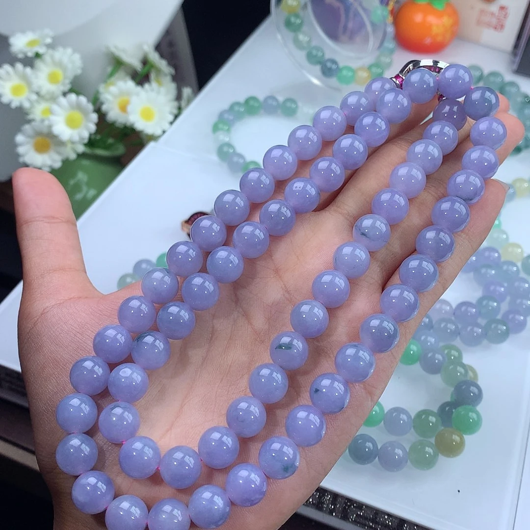 翡翠未镶嵌手链紫罗兰飘花项链