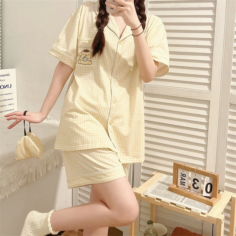 2025夏季新品日系ins潮流睡衣女生短袖休闲套装薄棉家居服可外穿