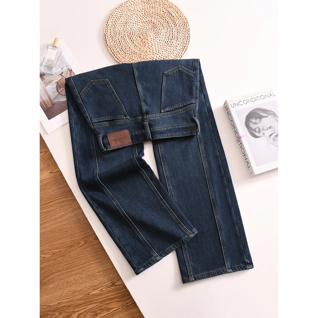 【辞忧】高品质-987加厚加绒阔腿直筒裤冬女款牛仔新款