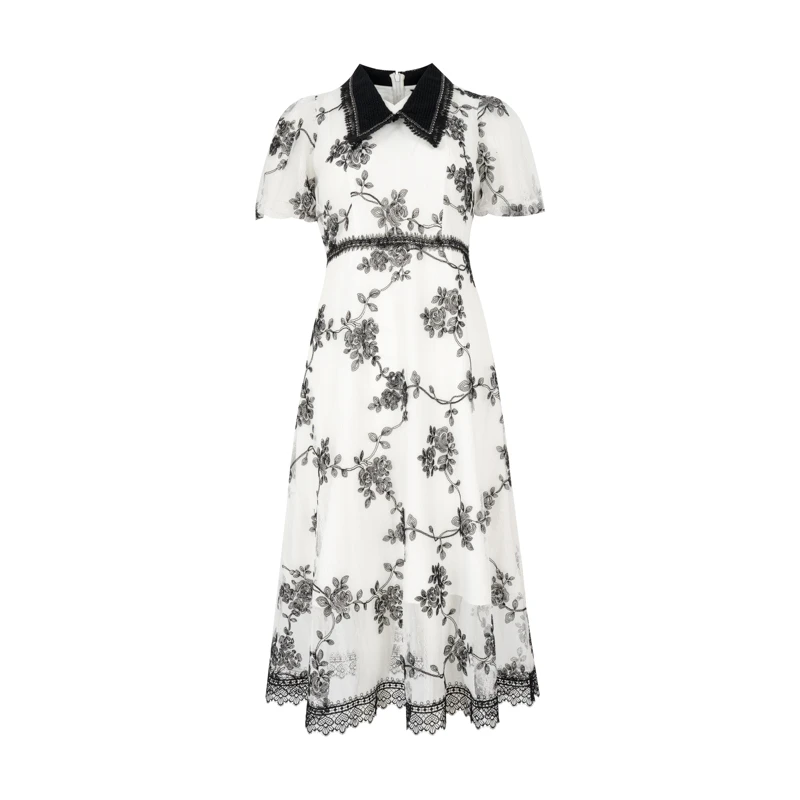 【她翼】她翼夏季东方花笺印花连衣裙显瘦蕾丝AA1323342118