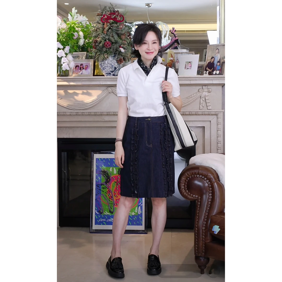 woshimojie 偏爱丹宁 小香风木耳花边A型春夏复古棉牛仔半裙