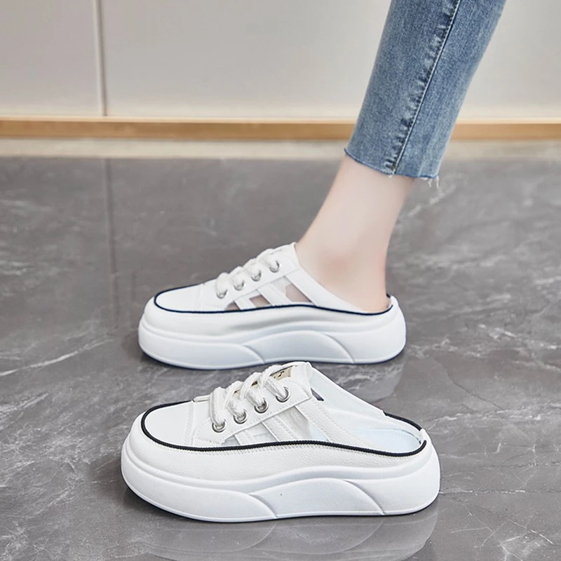 透气镂空外穿包头半拖鞋女百搭休闲鞋厚底凉鞋轻便软底小白鞋