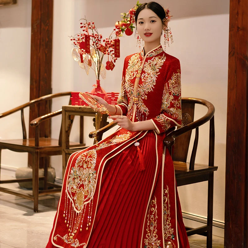 秀禾服新款结婚礼服中式嫁衣古装婚纱修身婚纱礼服