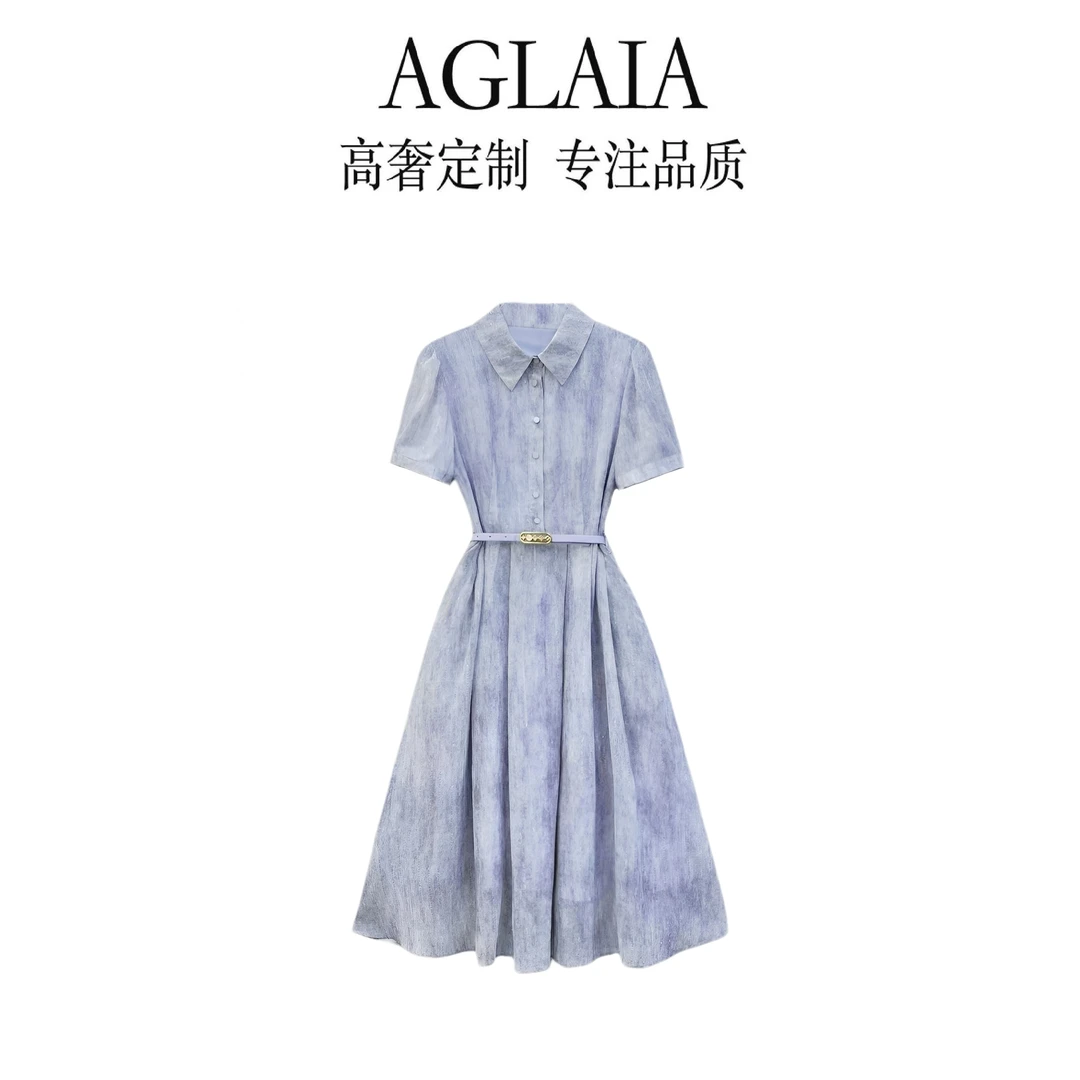 8038~Aglaia法式高奢2025夏季新款时尚百搭收腰显瘦短袖连衣裙女