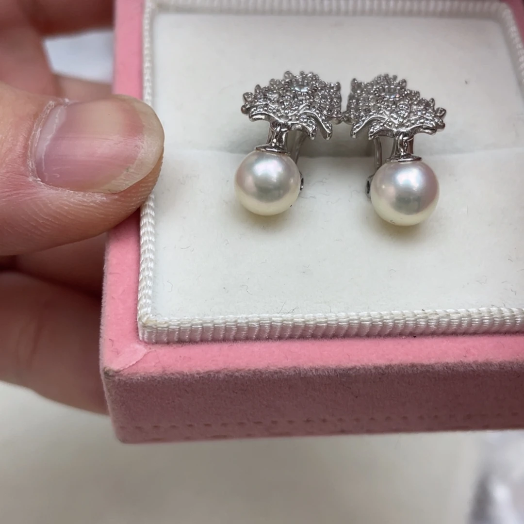 海水珍珠银S925镶嵌耳饰