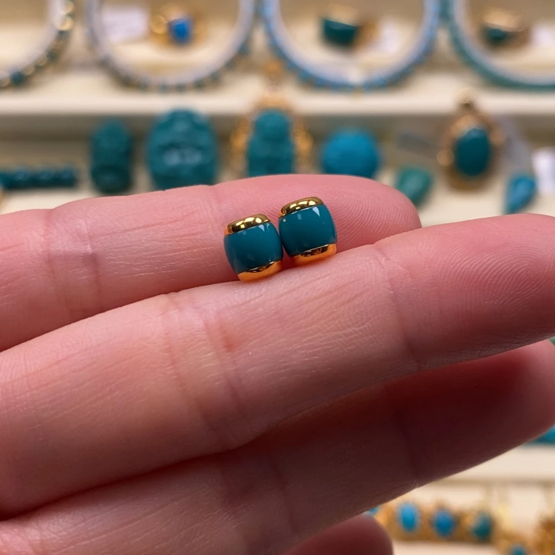 18K金镶嵌绿松石珠宝奇石直径5.7×6.3汉堡对珠