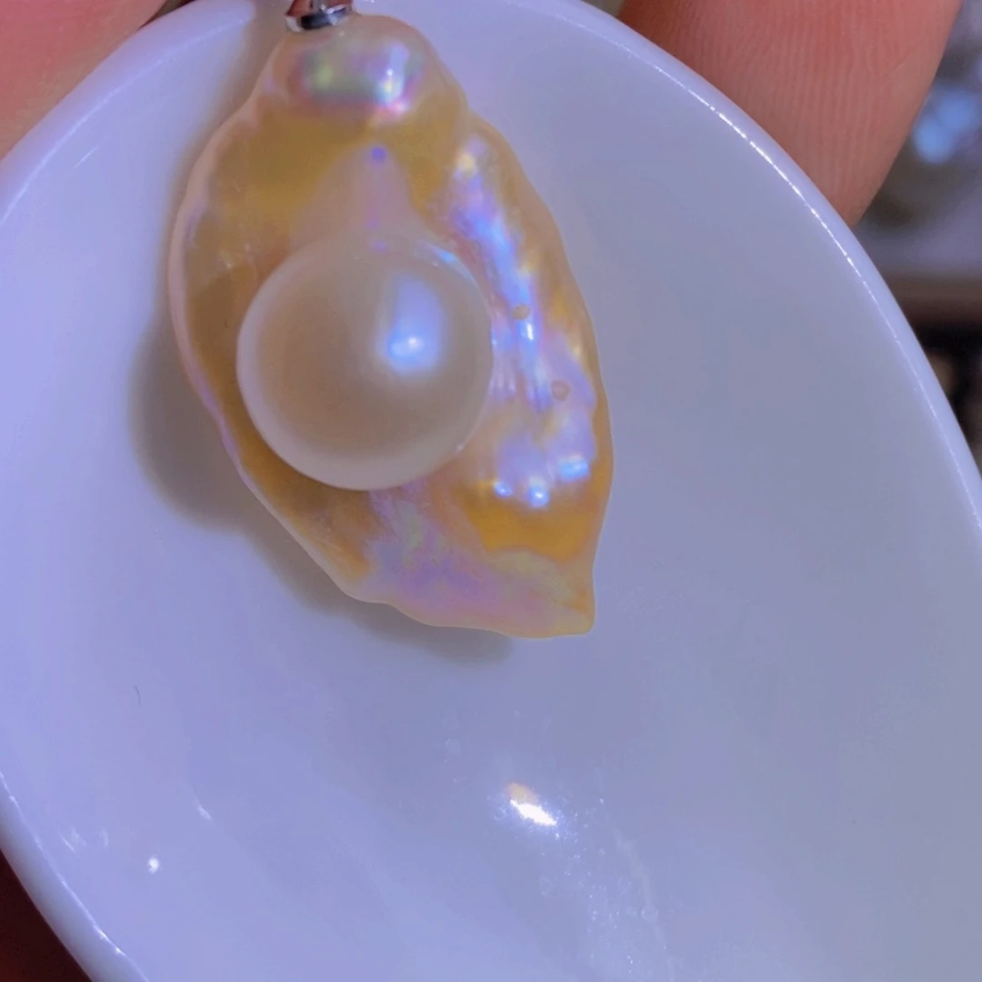 银S925镶嵌天然淡水珍珠淡水珍珠