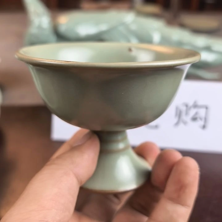 金***长汝州原产地原矿仿古手工高足杯瑕疵