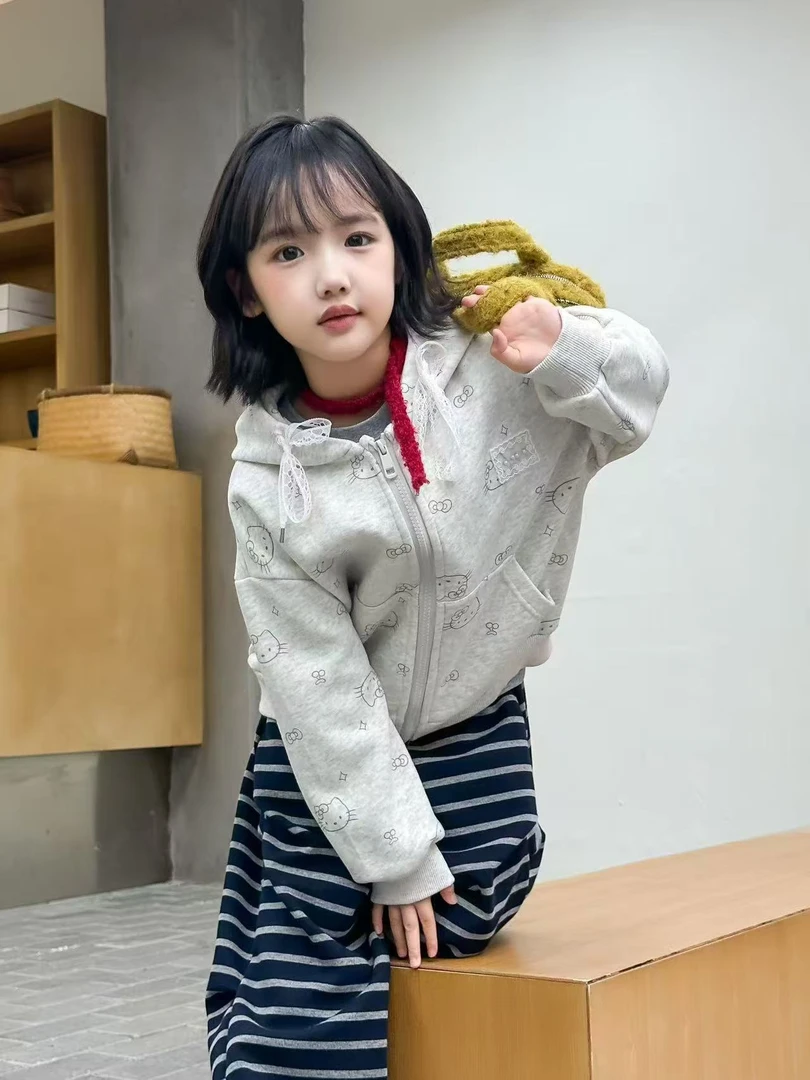 春秋翻领女韩版拉链圆领皮衣夹克加绒女童黑色洋气