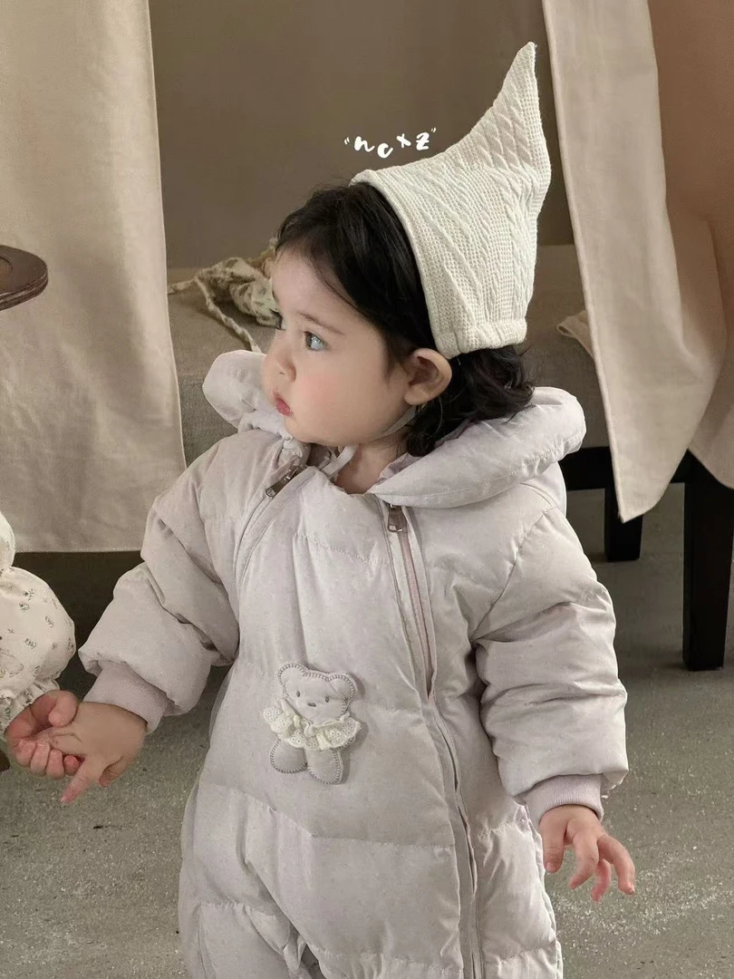 茉茉哩女宝羽绒服新款立体小熊连帽新生儿连体衣可爱外出服冬6041