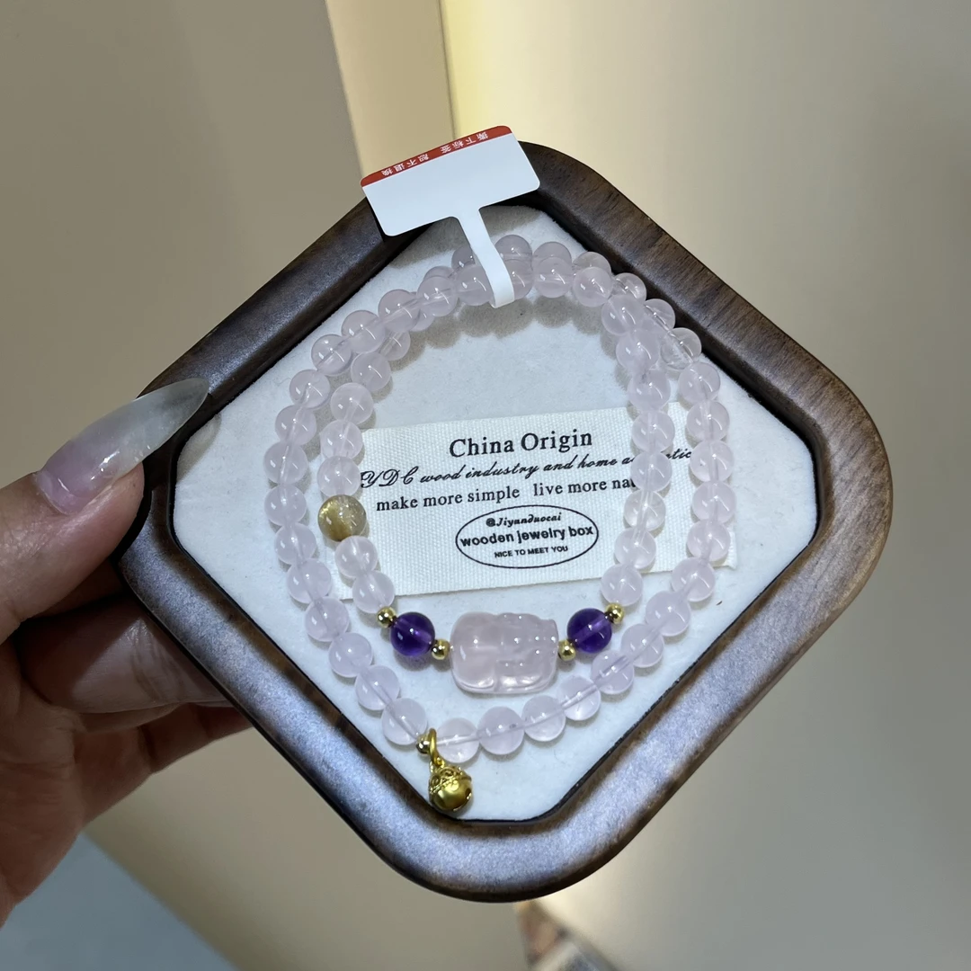 【仲夏】粉水晶 貔恘金发晶紫水晶天然水晶手串 适合送人礼物