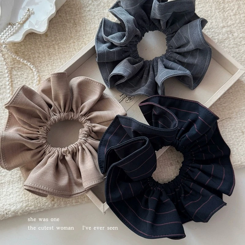 韩系双层条褶皱裙摆大肠发圈女款扎头头绳秋冬头圈发绳高弹力皮筋