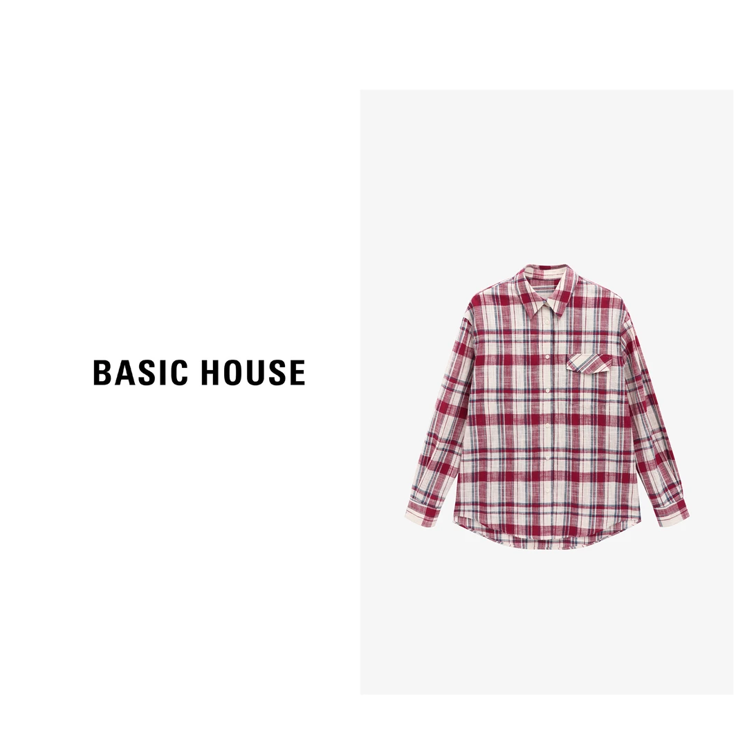 Basic House/百家好新经典格纹衬衣休闲格子长袖衬衫B0625B5EJS2