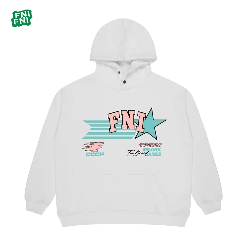 FNI国潮重磅棉（蓝星基础款）男女同款加绒连帽卫衣24年早秋胶浆