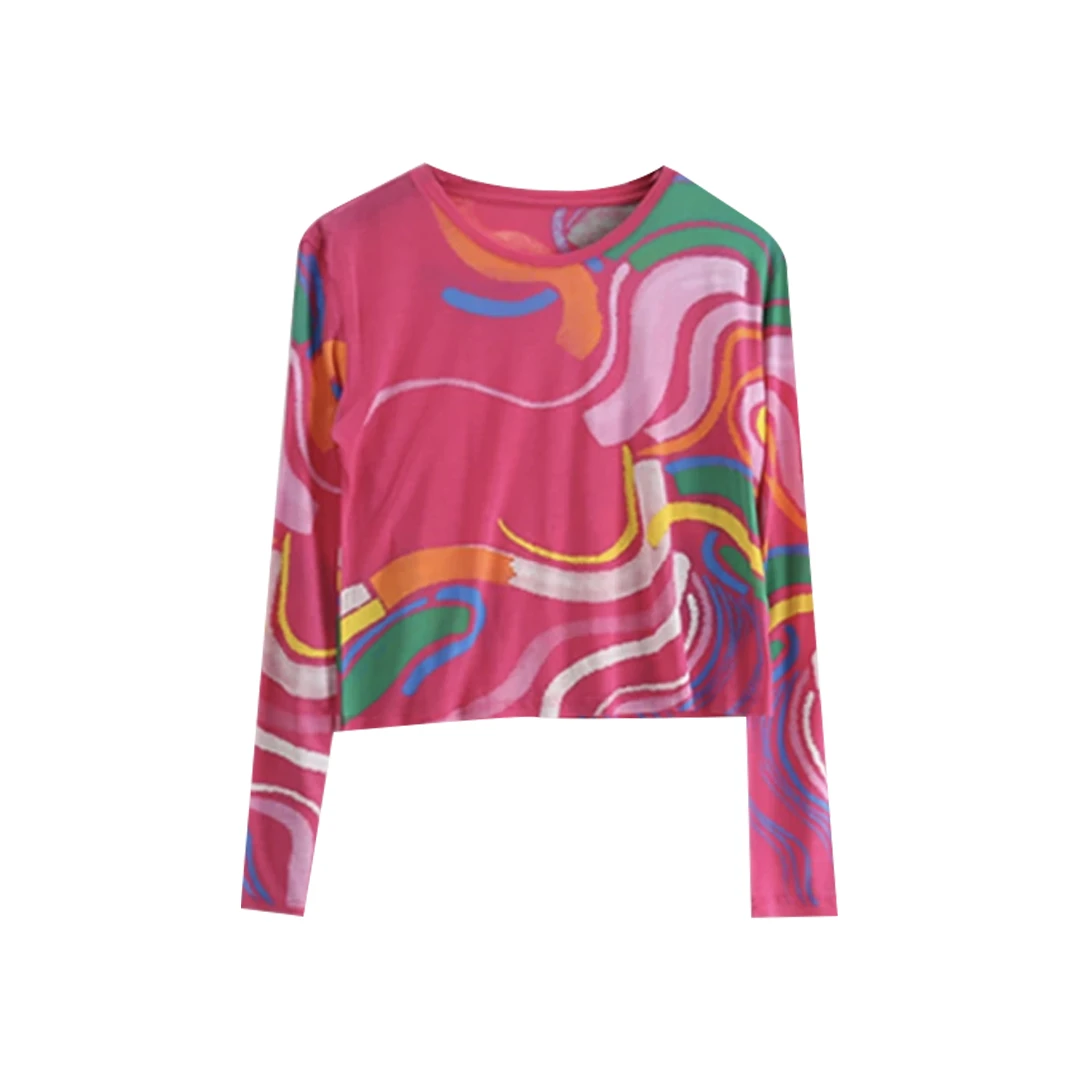 【子子】CT9793夏季薄款长袖t恤2025印花休闲打底衫