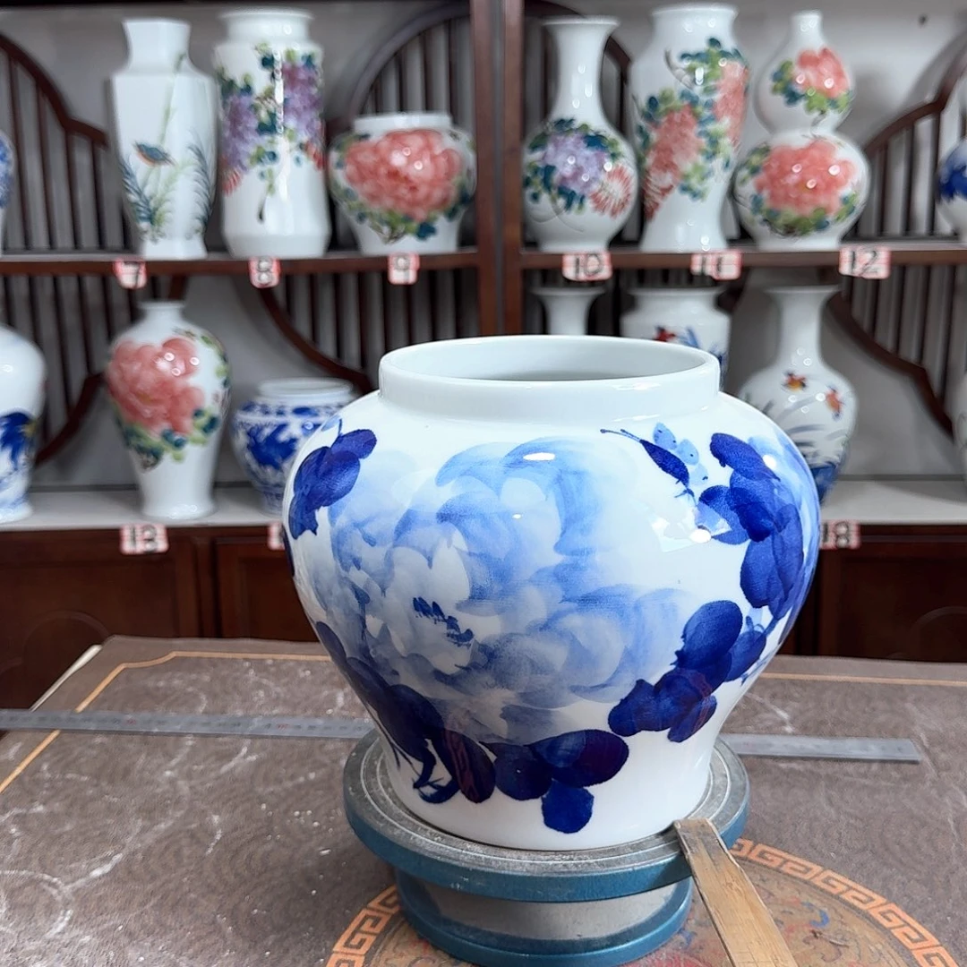 摆件景德镇陶瓷大口青牡
