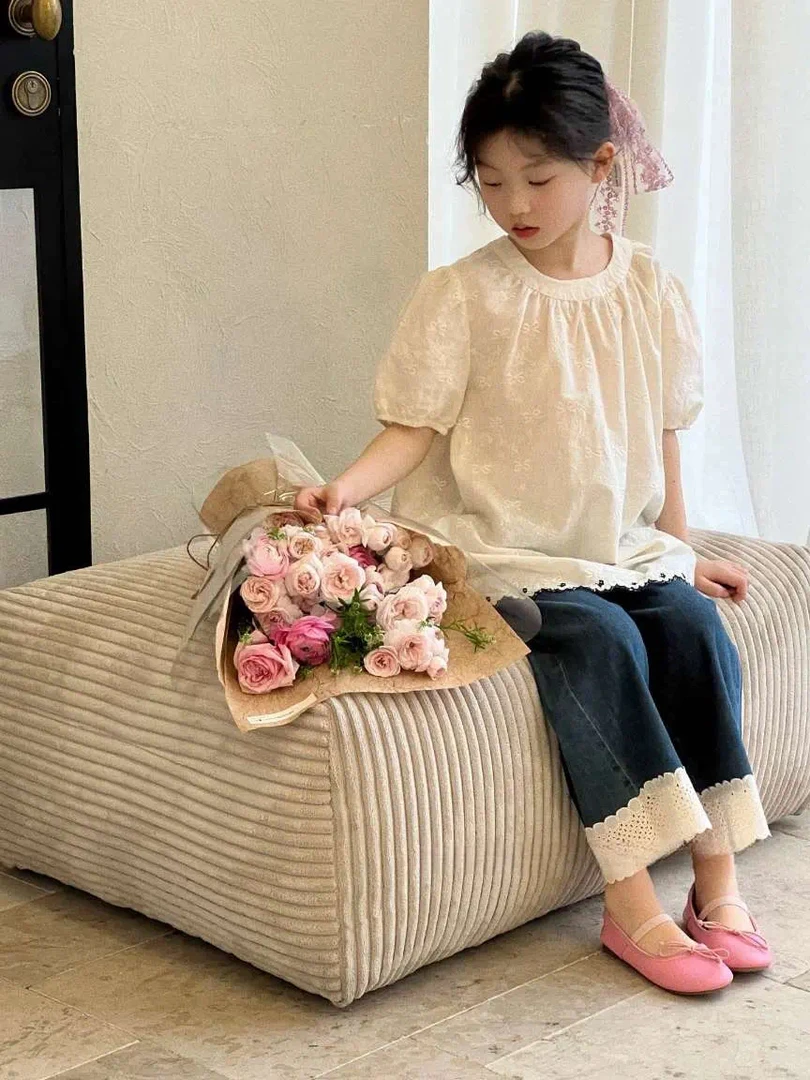 &苏珊&2025新款夏款镂空手工花边娃娃衫上衣5682