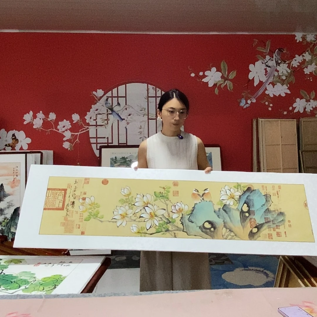 国画手写手绘带框包邮47✖️162国画作