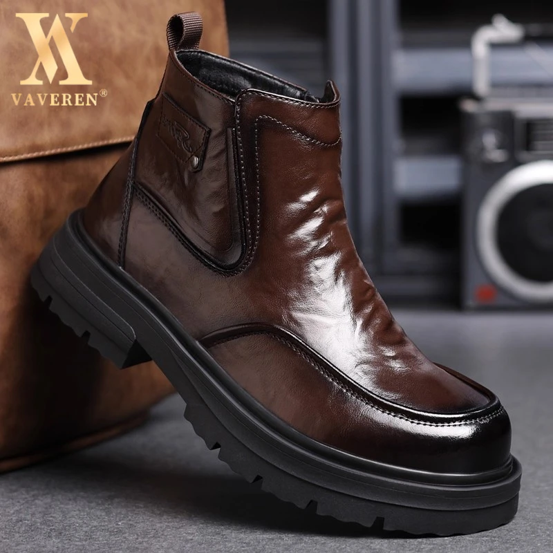 英伦拉链马丁靴皮鞋男厚底切尔西靴男士冬季加绒真皮男加厚马丁靴