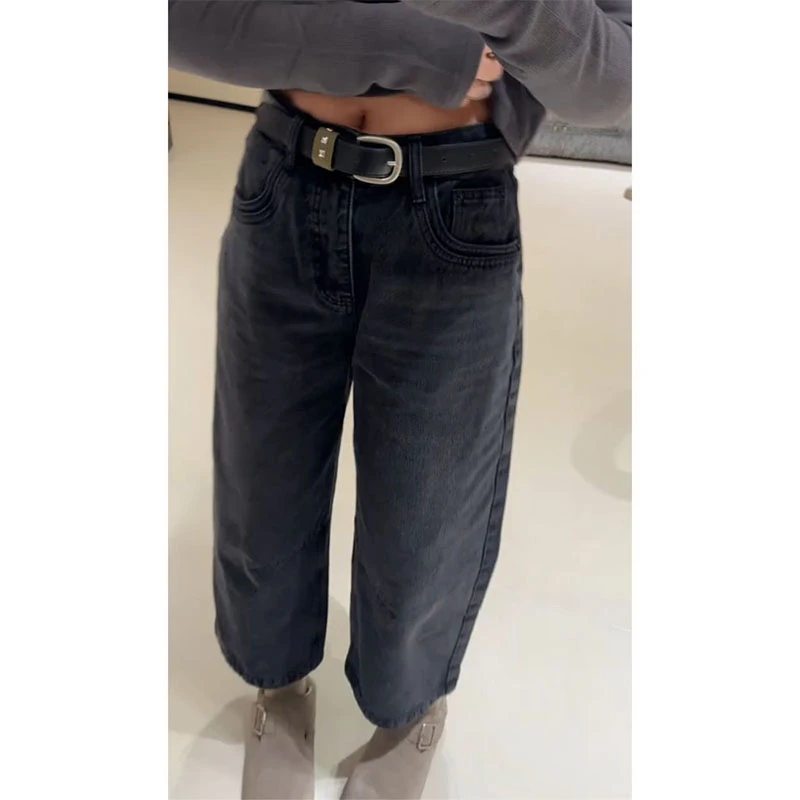 加绒加厚宽松直筒阔腿裤女2025秋冬新款小个子高腰显瘦弯刀牛仔裤