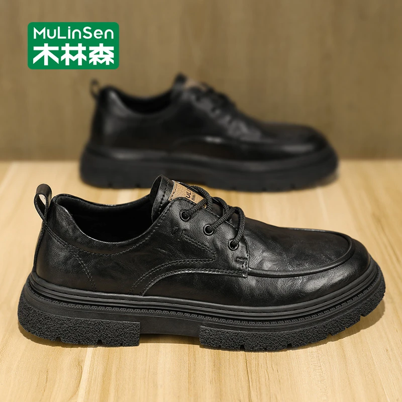 木林森男鞋秋季2025新款商务皮鞋男款马丁鞋黑色英伦软底休闲鞋男