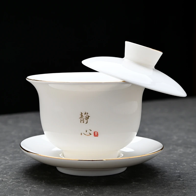 豹霖可悬停盖碗单杯中式白瓷茶道盖碗功夫茶道主人盖碗手工茶具