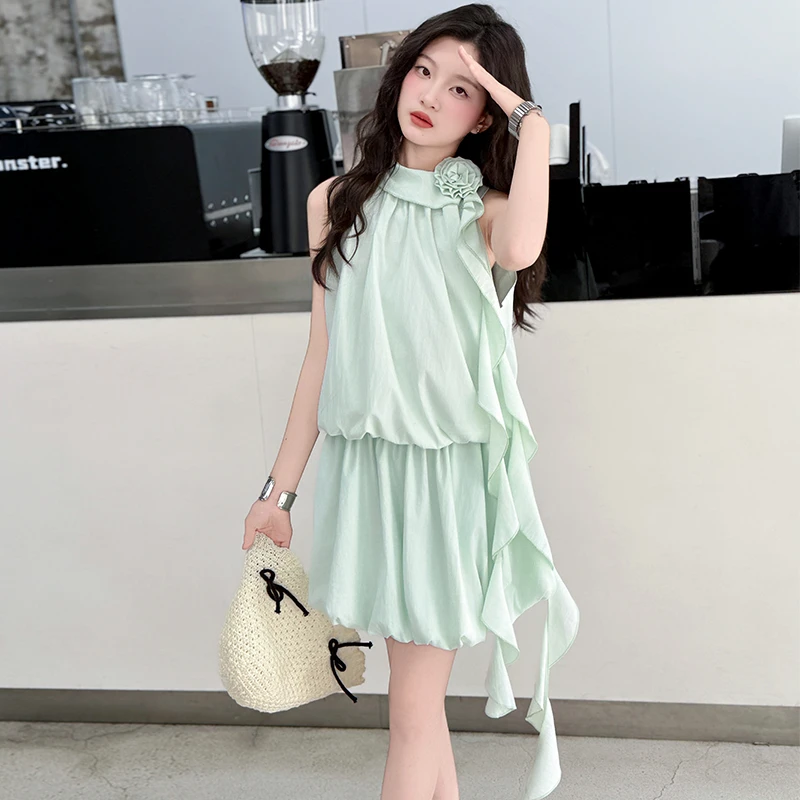 女童夏装吊带套装2025新款洋气中大儿童花苞裙两件套女孩连衣裙子