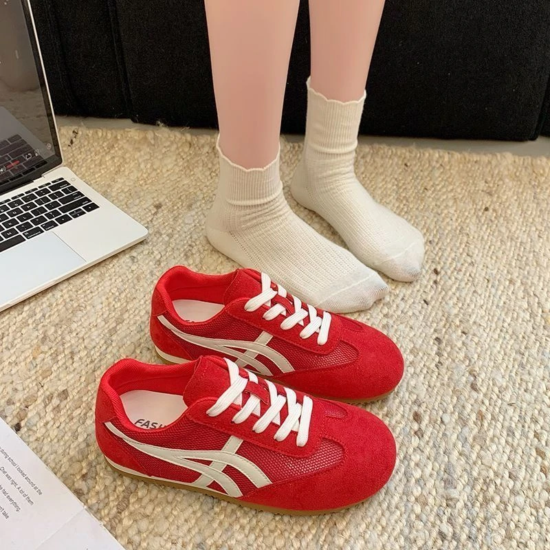 复古网面透气德训鞋女2025夏季休闲阿甘运动板鞋新款轻便百搭平底