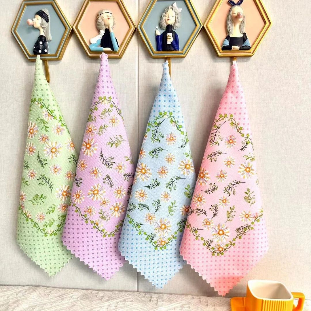 【12条装】新款小菊花超细纤维印花毛巾小方巾家用抹布吸水巾