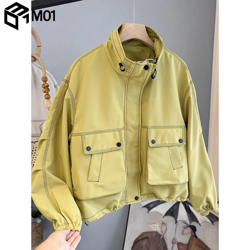 M012025新款韩版明线设计立领冲锋衣外套女百搭宽松休闲夹克上衣