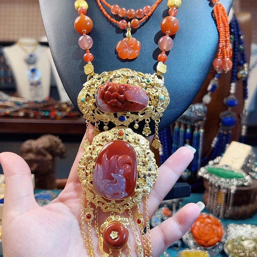 玛瑙银S925镶嵌颈饰国风