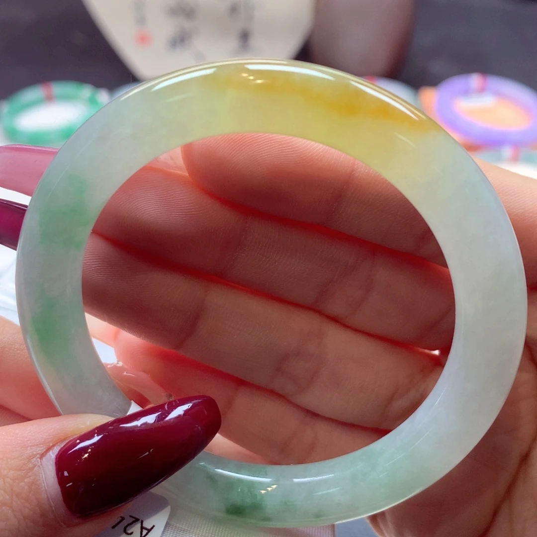 翡翠手镯未镶嵌圆条38号66