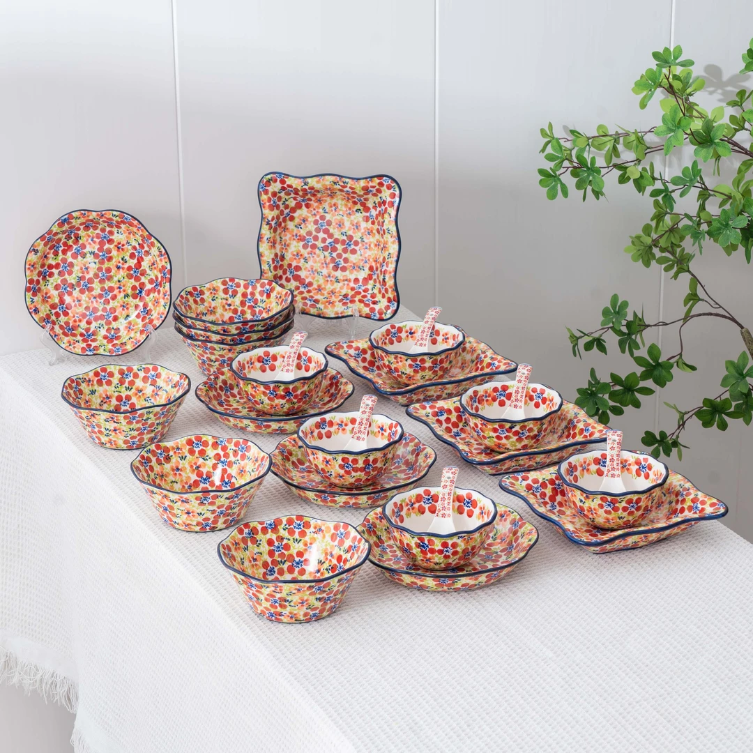 30头套装新疆包邮【碧丝粉黛】手绘家用加厚防烫装松弛感法式套装