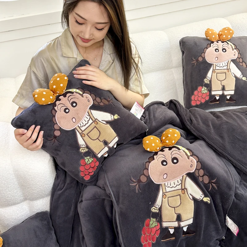 A【牛奶绒小妞】加厚多功能抱枕被车载二合一两用可折叠冬被