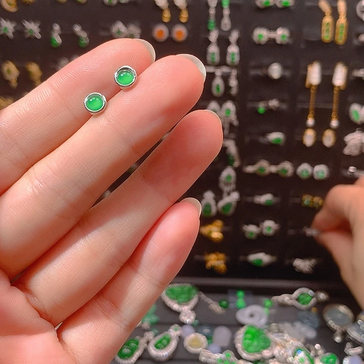 翡翠银S925镶嵌耳饰珊耳钉