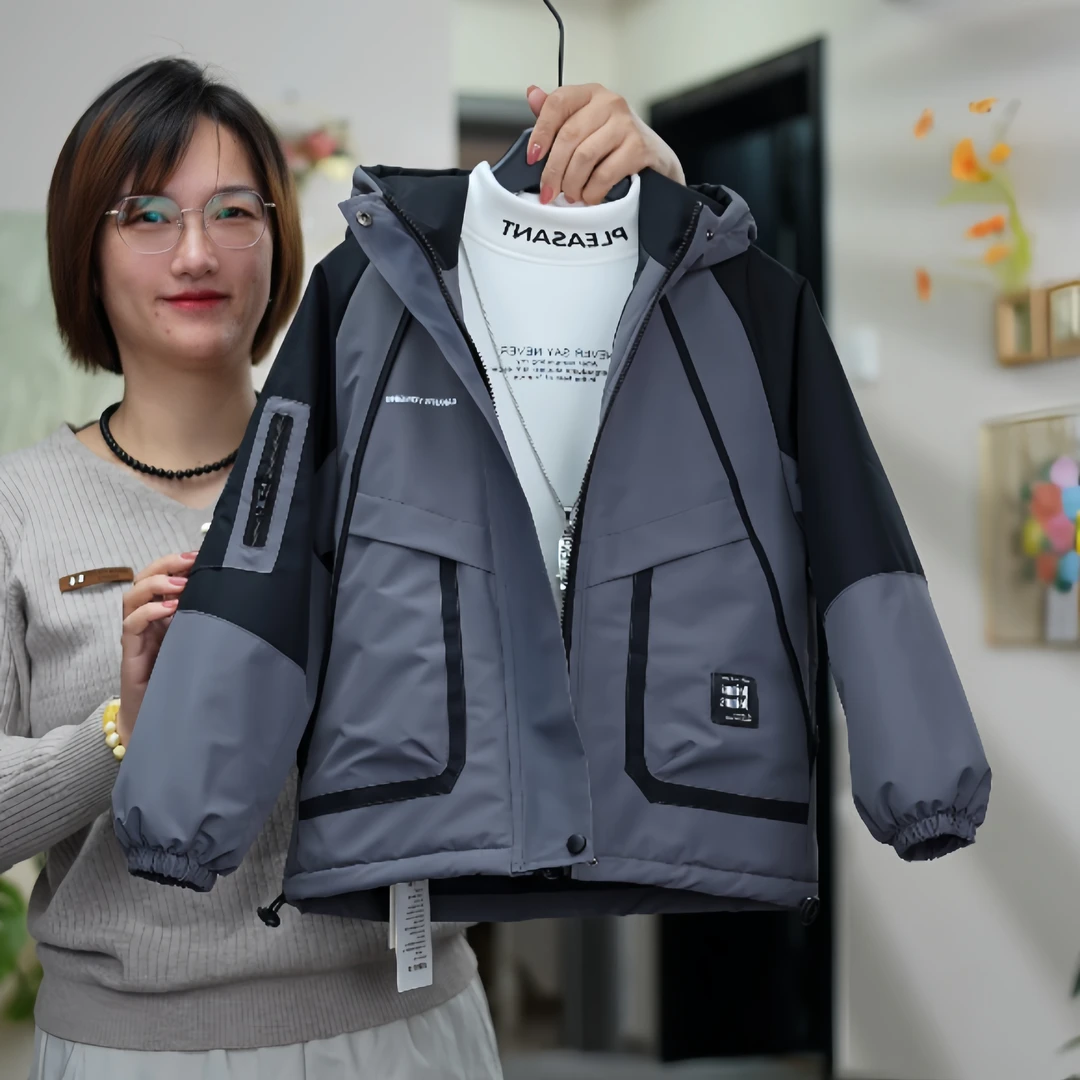 儿童装男童夹棉外套秋冬款2025新款宝宝加厚男孩冲锋衣派克服冬季