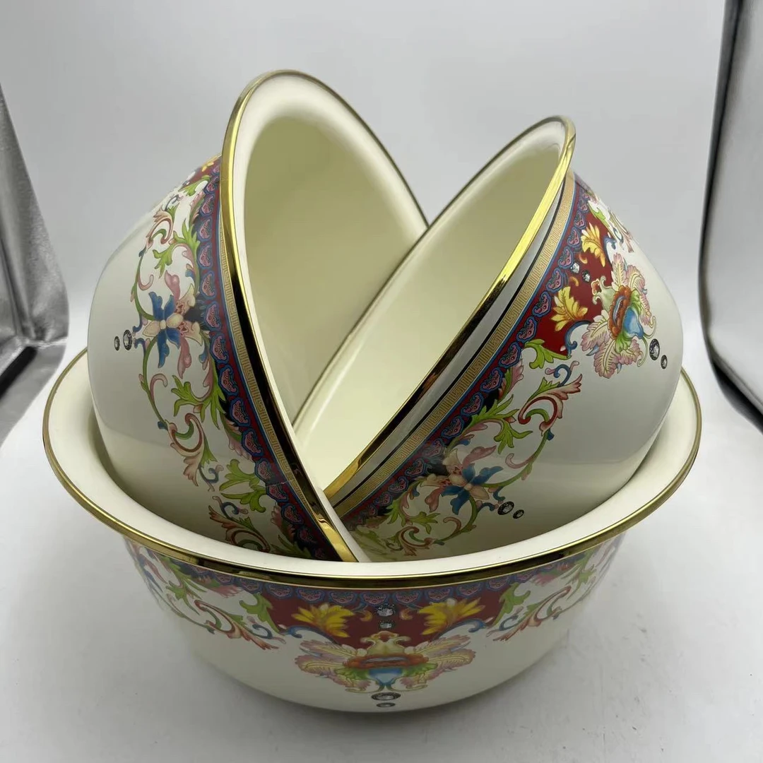 24cm28cm32cm【珍品】搪瓷珐琅和面盆三件套电磁炉明火通用