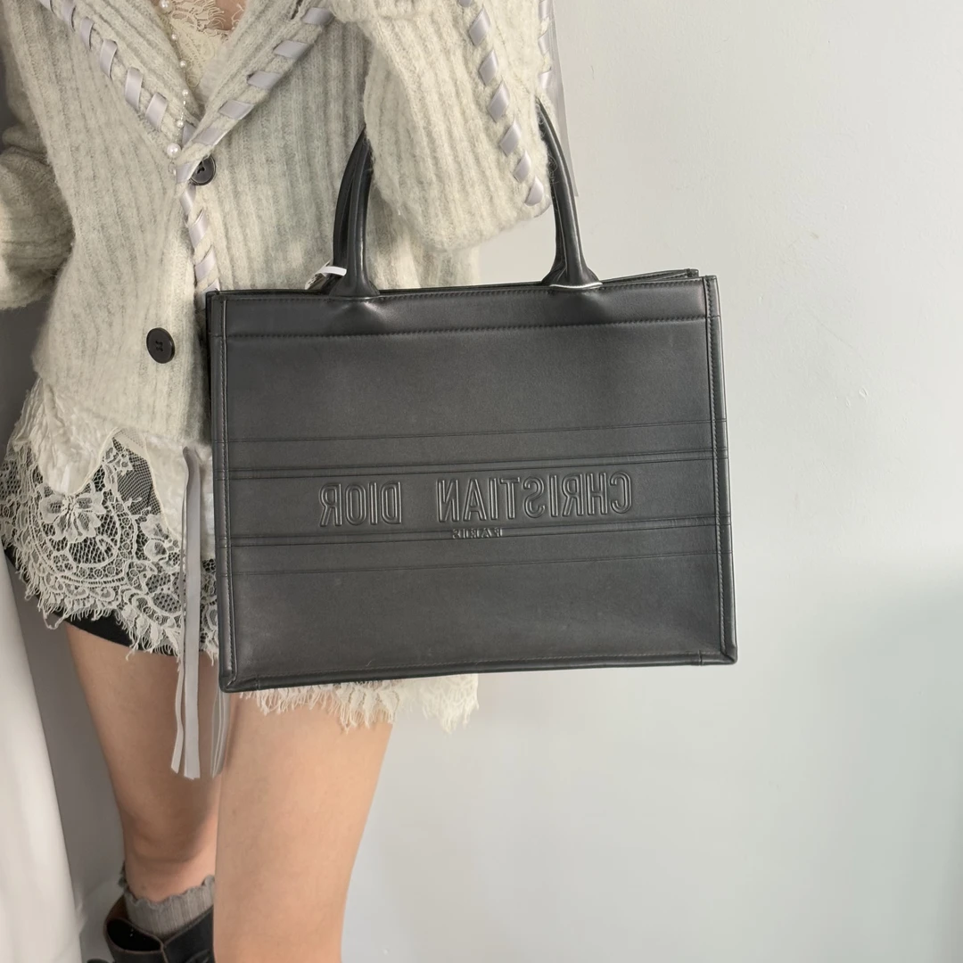 95新 DIOR/迪奥 黑色皮质book托特手提单肩包xys