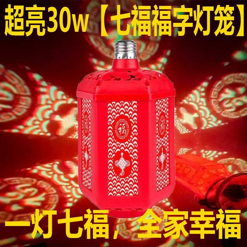 新款七彩迎福投影灯笼灯春节通用螺口阳台大门口挂饰