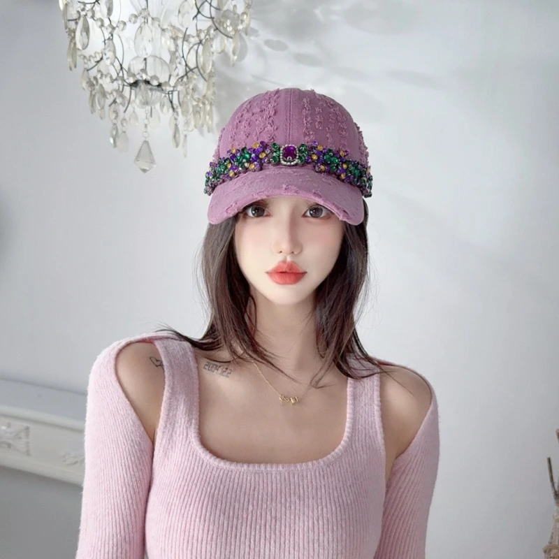 NIUYANG 原创神秘复古巴洛克彩钻宝石重工棒球帽高颅顶破洞鸭舌帽