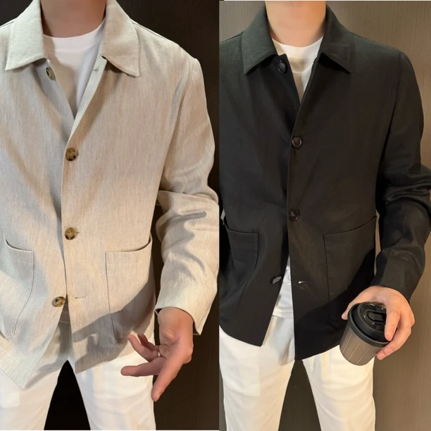 【山先生】高奢亚麻-春款老钱风时尚翻领休闲夹克1005