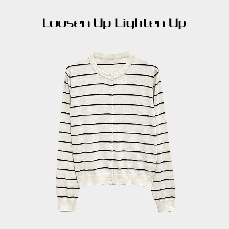Loosen Up【棉花糖针织衫】绵羊毛混纺弹力圆领百搭纯色/条纹款开衫
