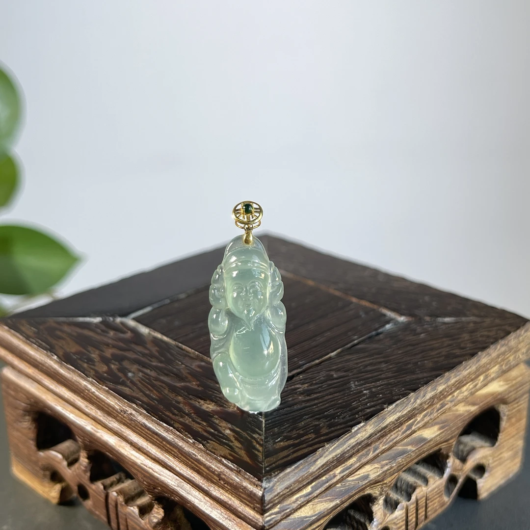 JGB19-75  天然缅甸A货翡翠  18K扣头财神