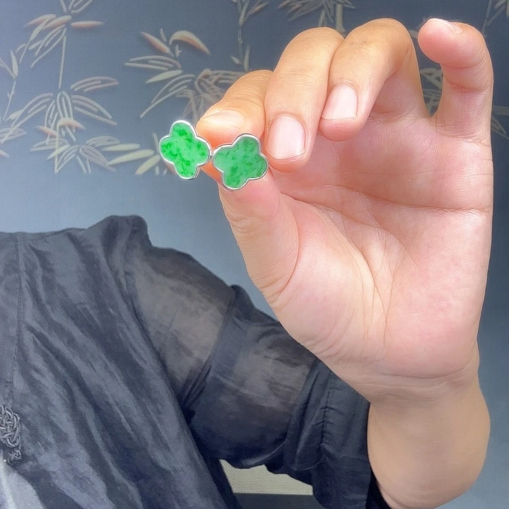 银S925镶嵌翡翠耳饰特价