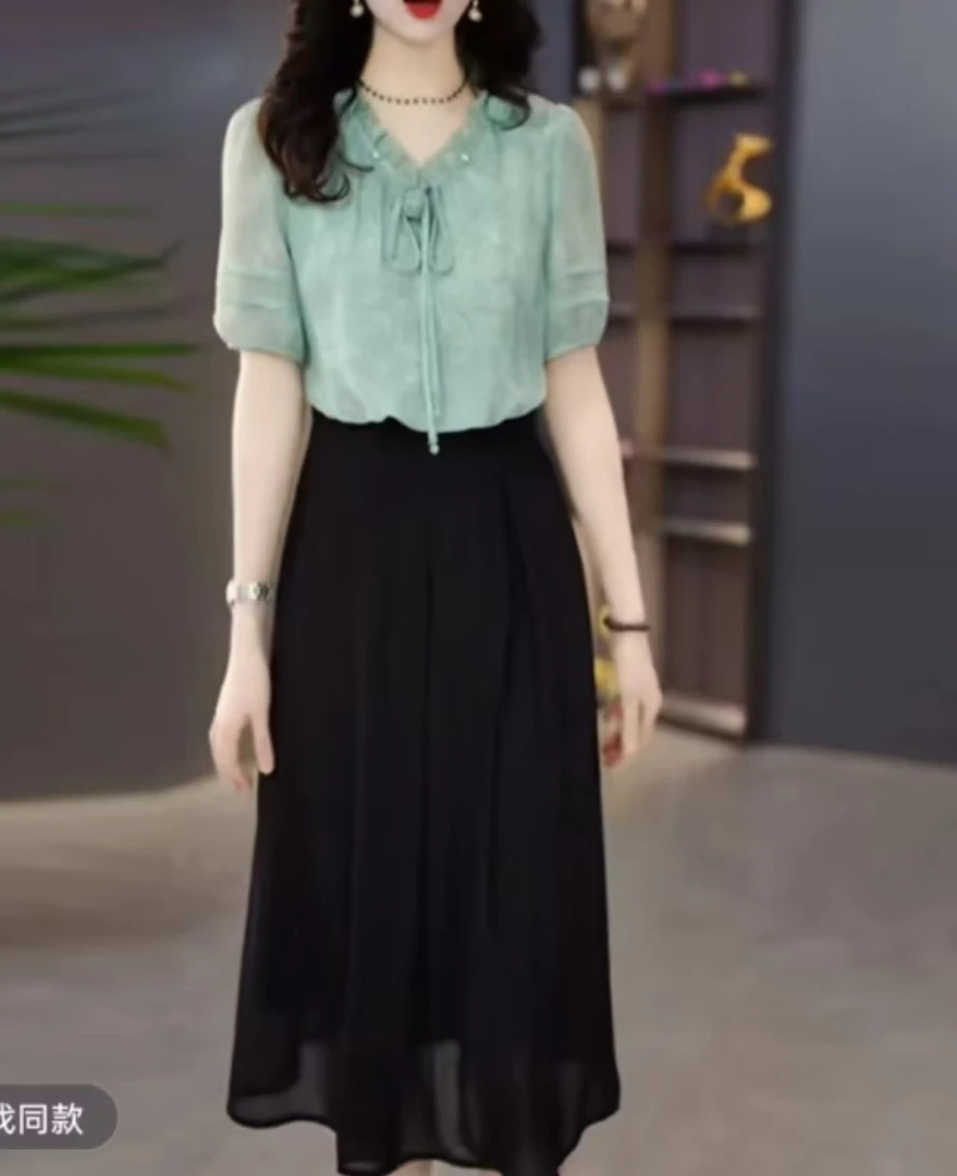 2025夏季时尚洋气减龄遮肉显瘦印花短袖连衣裙M-4XL