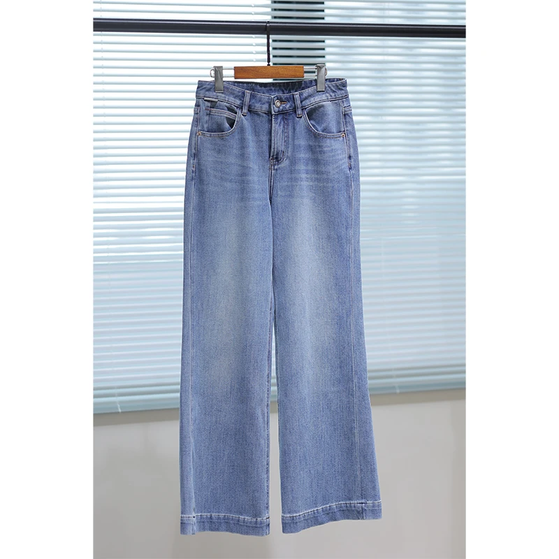 【经典牛仔】良辰媄锦高腰直筒微喇牛仔裤裤长约104CM