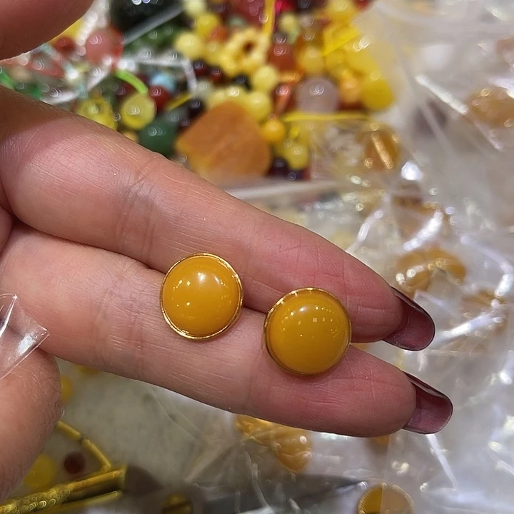 蜜蜡未镶嵌耳饰蜜蜡耳钉